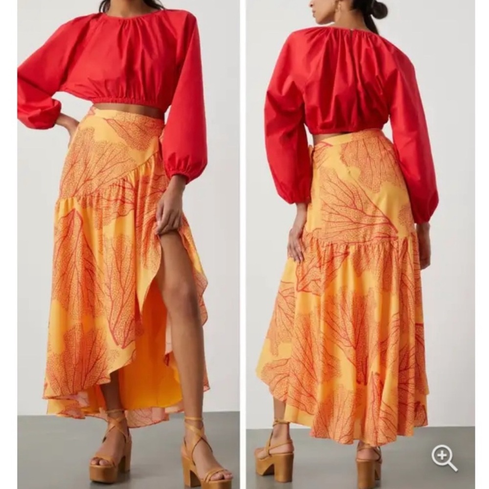 Anthropologie Hutch Orange Wrap Maxi Skirt Hi Low Hem Size Extra Large